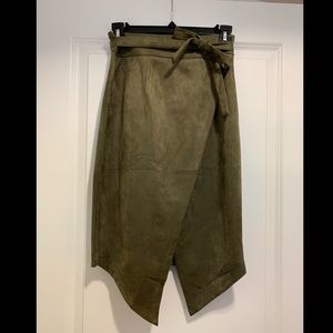 Army green faux suede pencil skirt